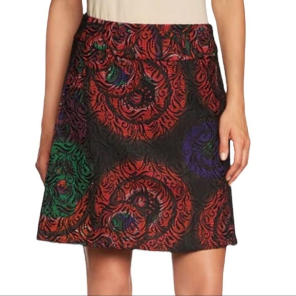 Desigual Skirt Women 2 Black Red Geometric Colorines A-Line Artsy Art to Wear